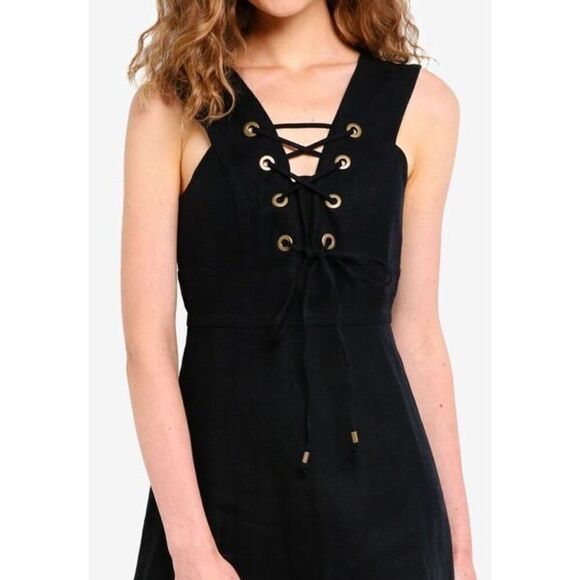J. Crew Collection 100% linen black Rose Lace Up Dress size 4 NWOT - Picture 3 of 12